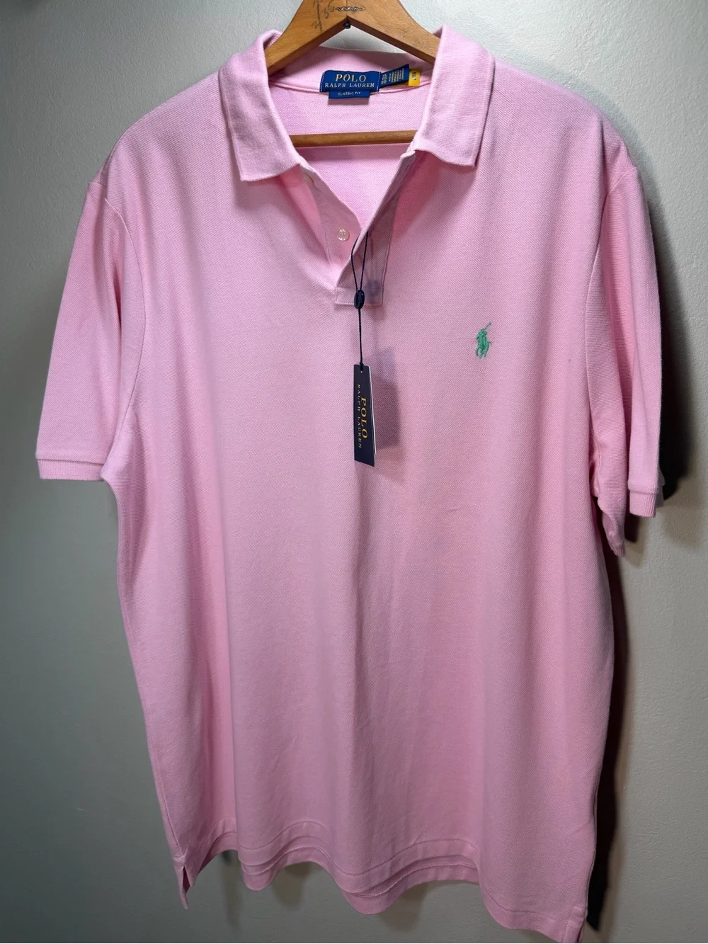 Ralph Lauren Men's Pink Polo with Mint Logo